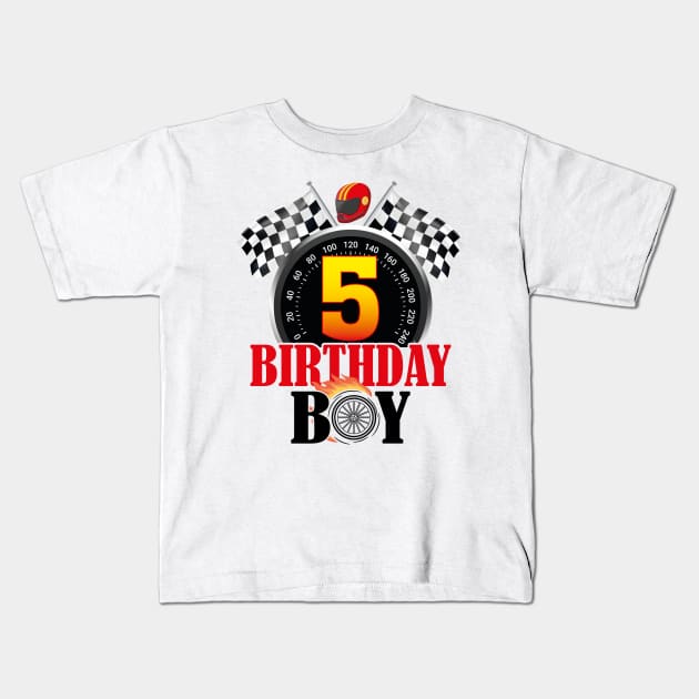 Kids 5th Birthday Racing Car Driver Kids T-Shirt by GShow